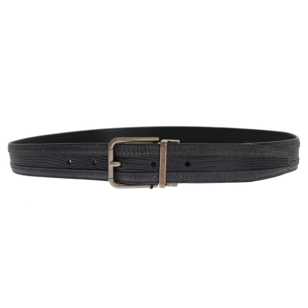 Dolce & Gabbana Gray Lizzard Leather Gold Buckle Belt