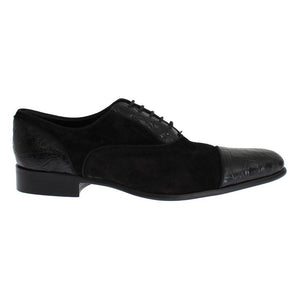 Dolce & Gabbana Black Caiman Crocodile Velvet Dress Shoes
