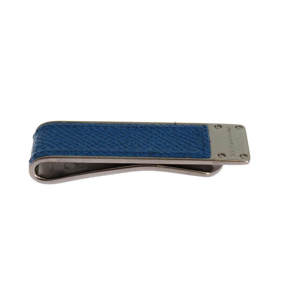 Dolce & Gabbana Blue Leather Silver Brass Money Clip