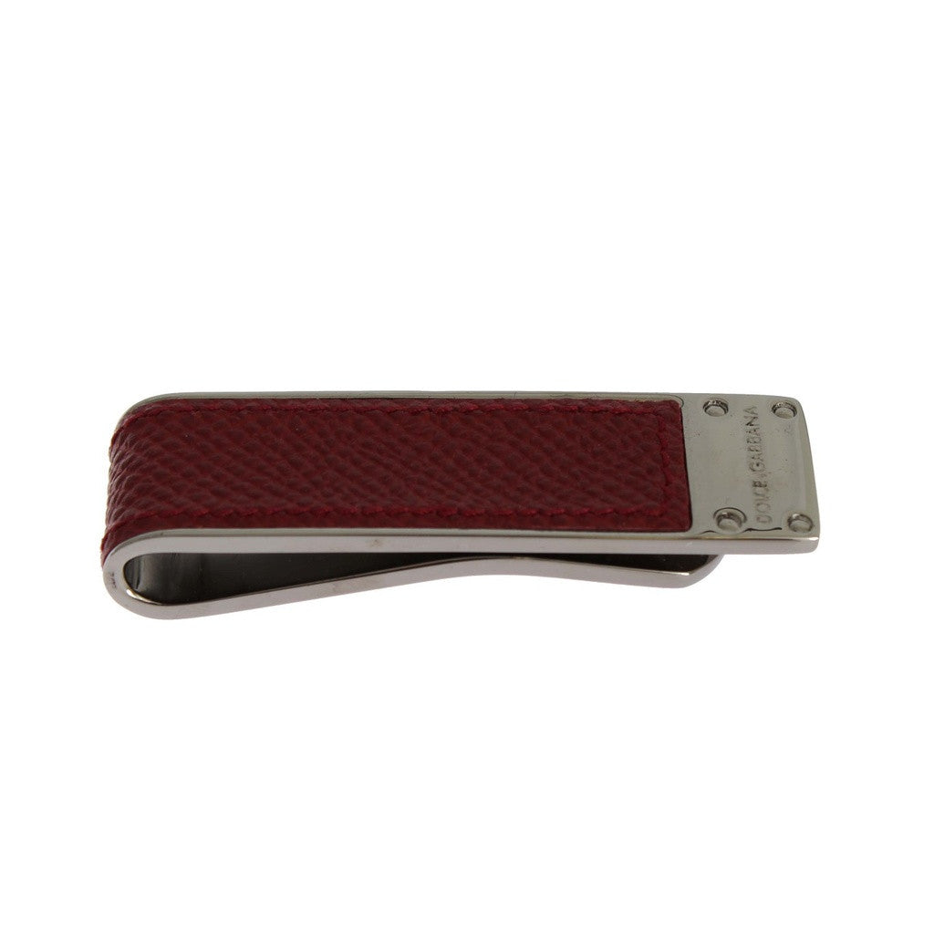 Dolce & Gabbana Red Leather Silver Brass Money Clip