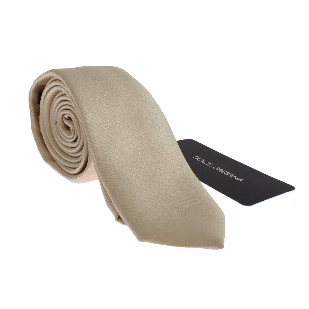 Dolce & Gabbana Men Beige Solid Silk Skinny Tie