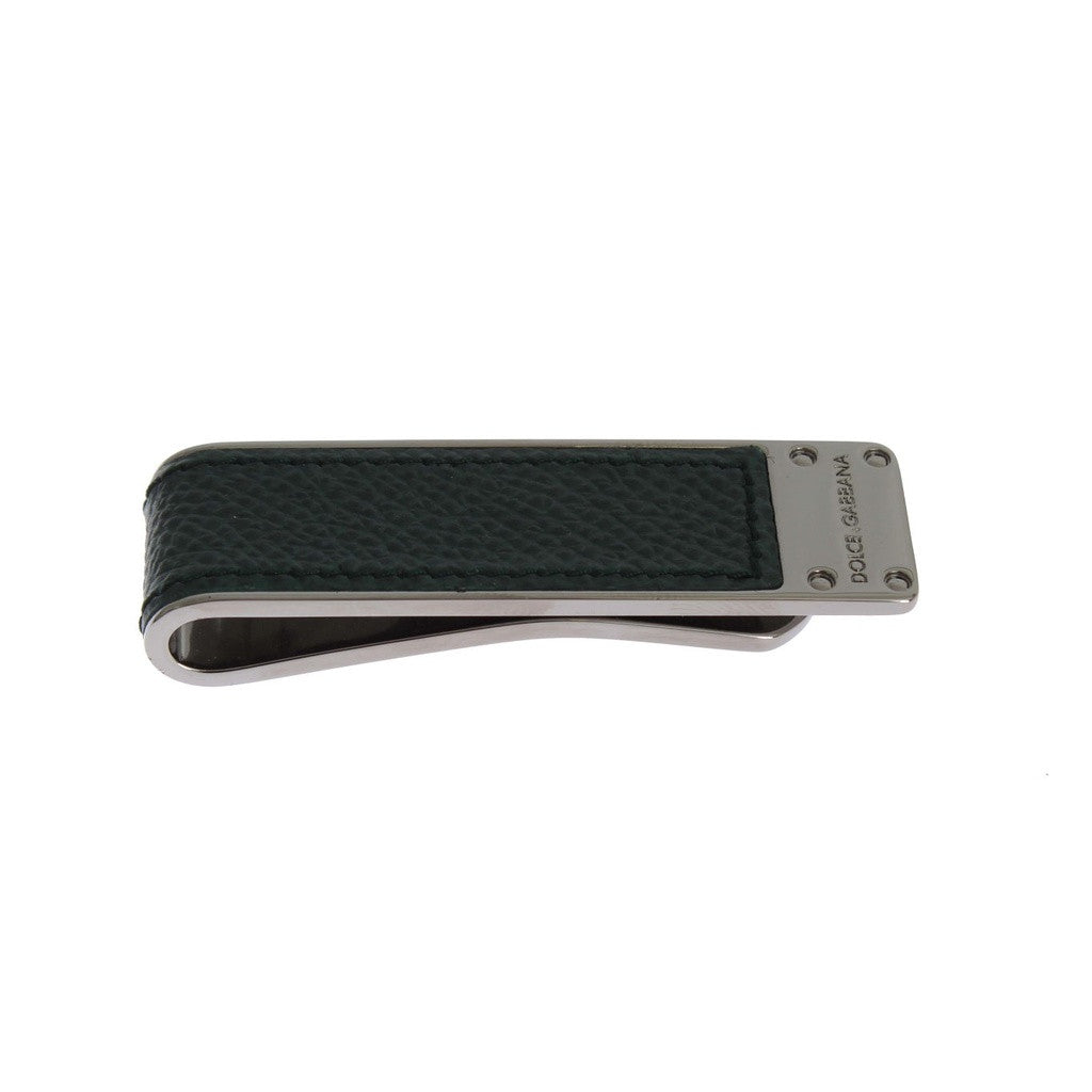 Dolce & Gabbana Green Leather Silver Brass Money Clip