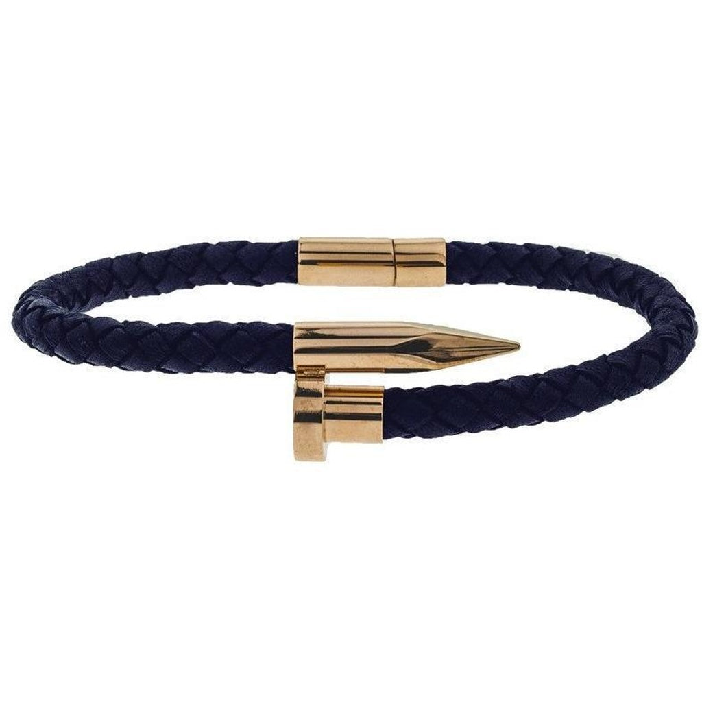 Mister Nail Leather Bracelet - Dark Navy & Gold