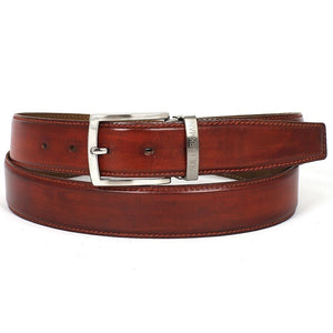 PAUL PARKMAN Men's Leather Belt Hand-Painted Reddish Brown (ID#B01-RDH)
