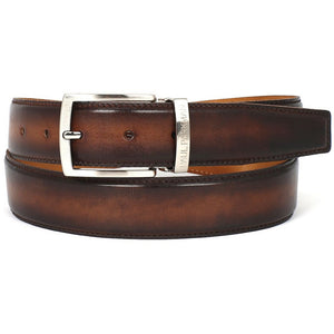 PAUL PARKMAN Men's Leather Belt Hand-Painted Brown and Camel (ID#B01-BRWCML)